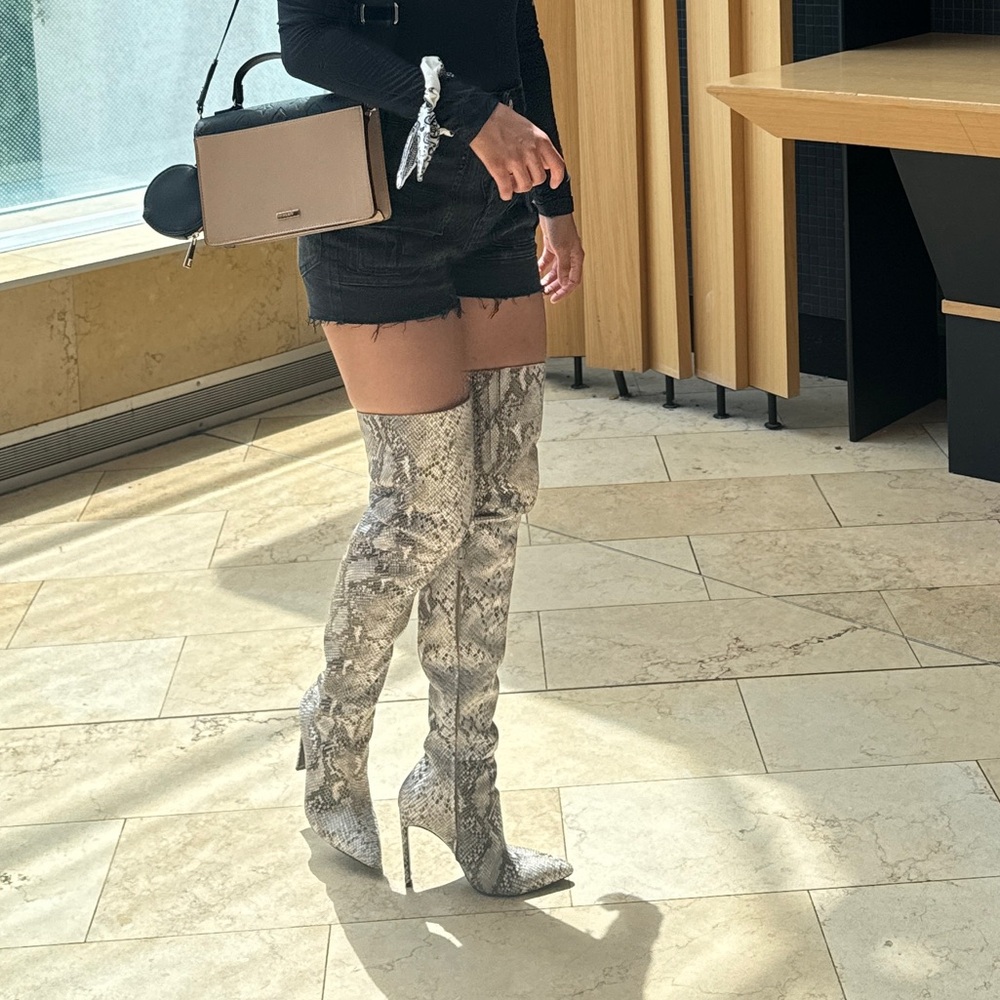 House of CB Snake Print Over the Knee Boots - Picture 14 of 15